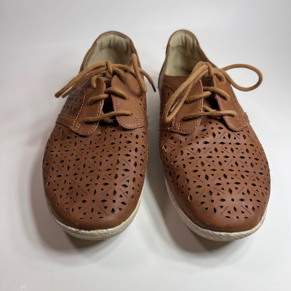 Earth Spirit Gelron Brown Laser Cut Perforated Lace Up Oxfords Womens 8 - Picture 2 of 14